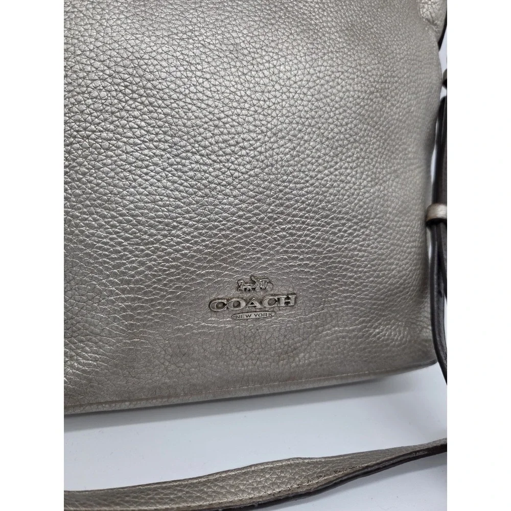 Coach Mini‎ Abby Duffle Silver Leather Satchel Duffle Bag Purse F87691 Crossbody